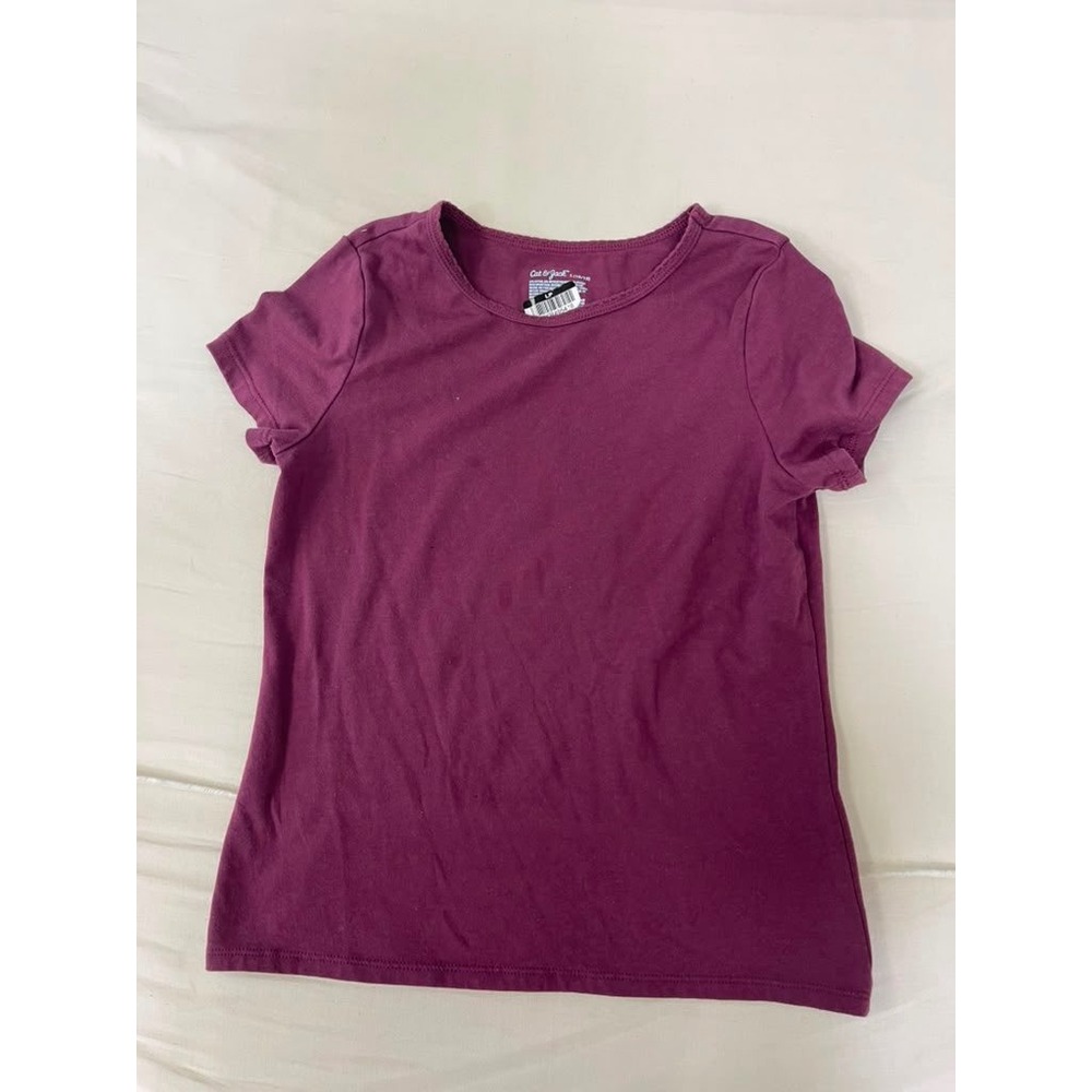 Cat & Jack Girls Short Sleeve Crew Neck T-Shirt Maroon Burgundy Size L 10/12